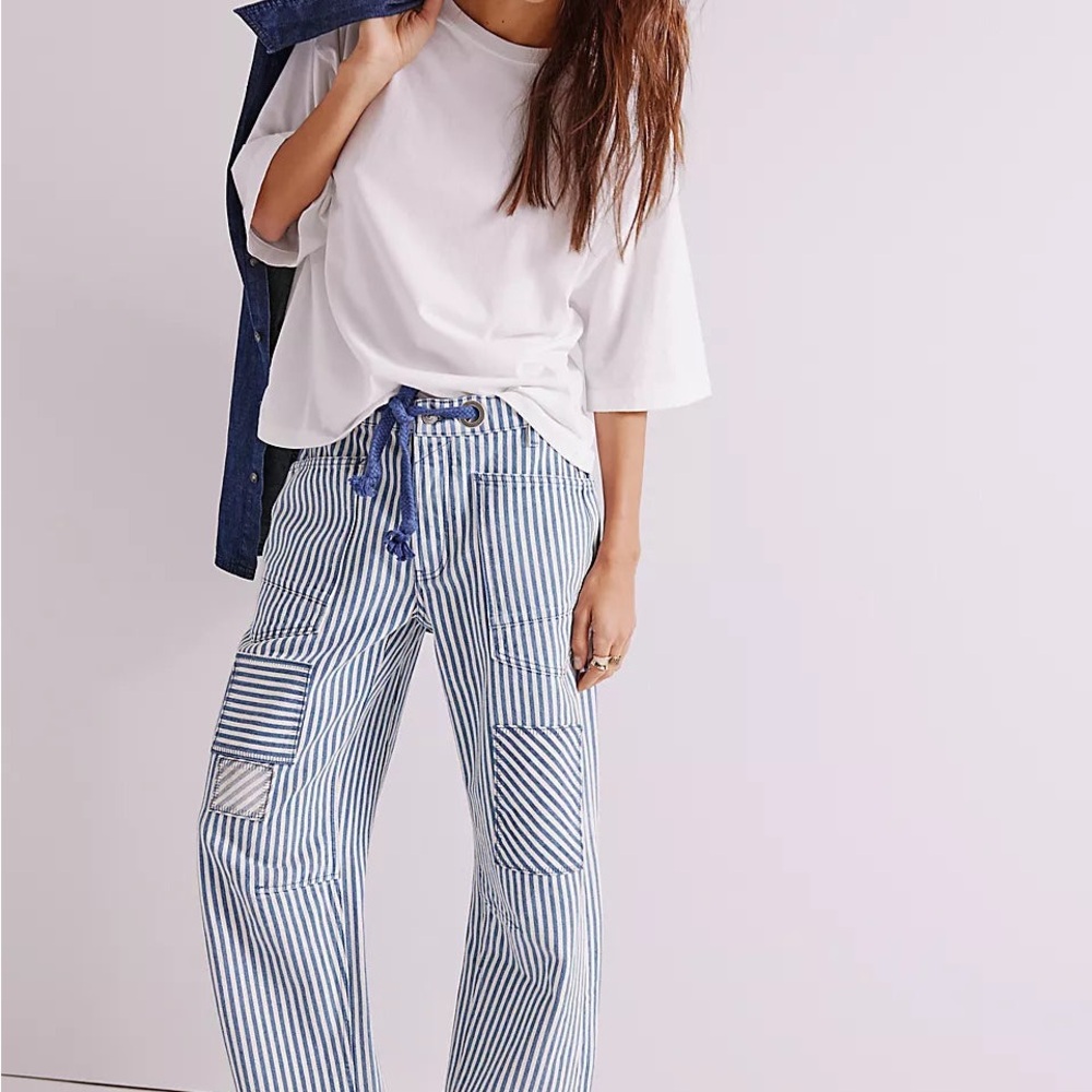 We The Free Blue and White Striped Jeans Moxi Railroad